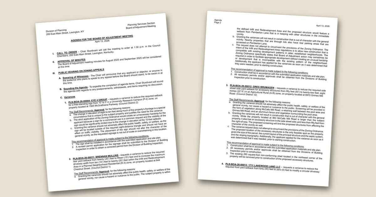 Cover image for Lexington Board of Adjustment considers five zoning variance requests