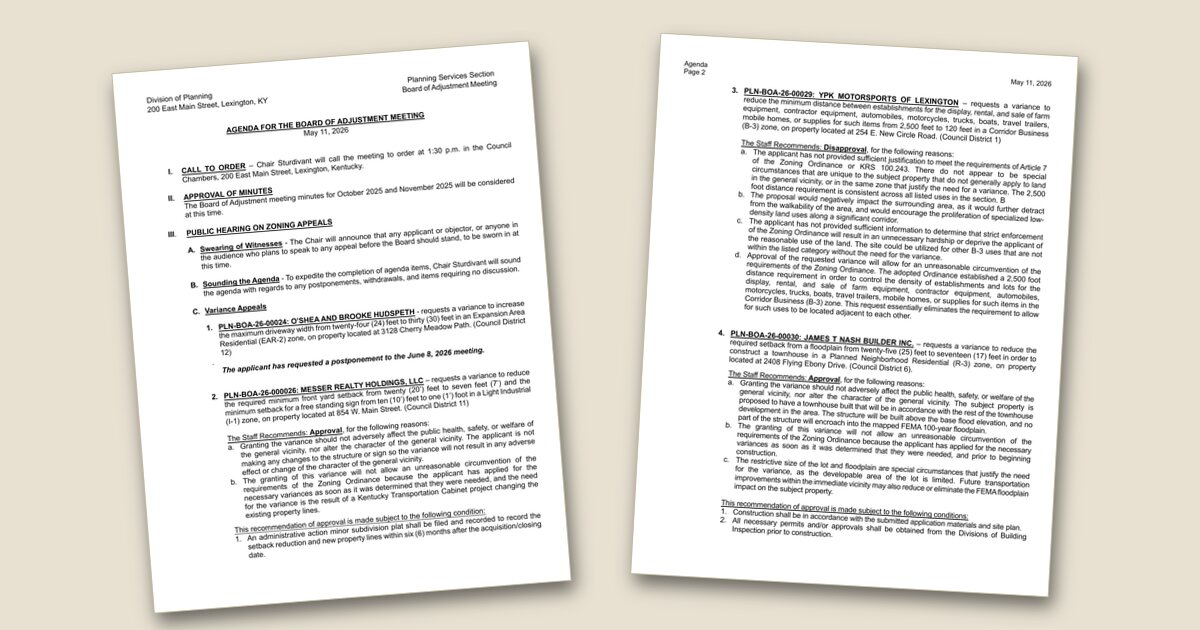 Cover image for Board of Adjustment to consider zoning variances, parking proposal