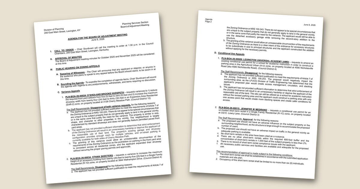 Illustration for Board of Adjustment to hear zoning appeals, short-term rental requests