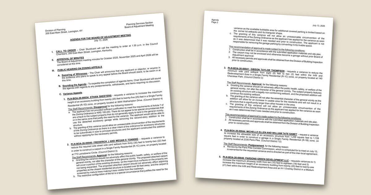 Illustration for Board of Adjustment to hear zoning variance requests