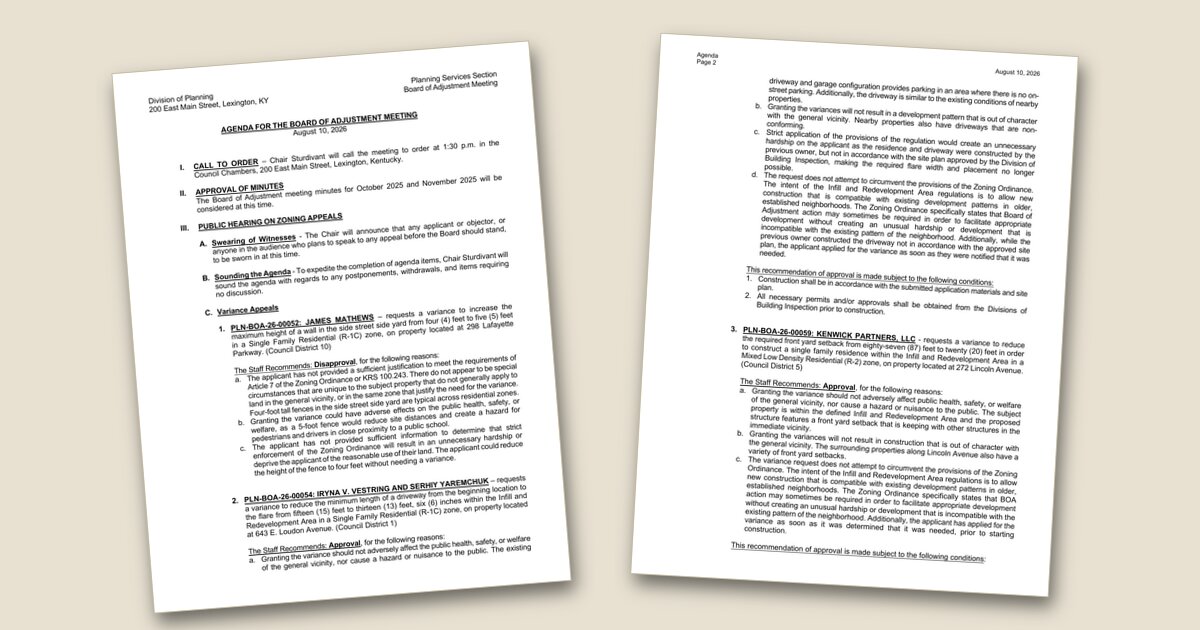 Illustration for Board of Adjustment to consider zoning variances, church expansion on August 10