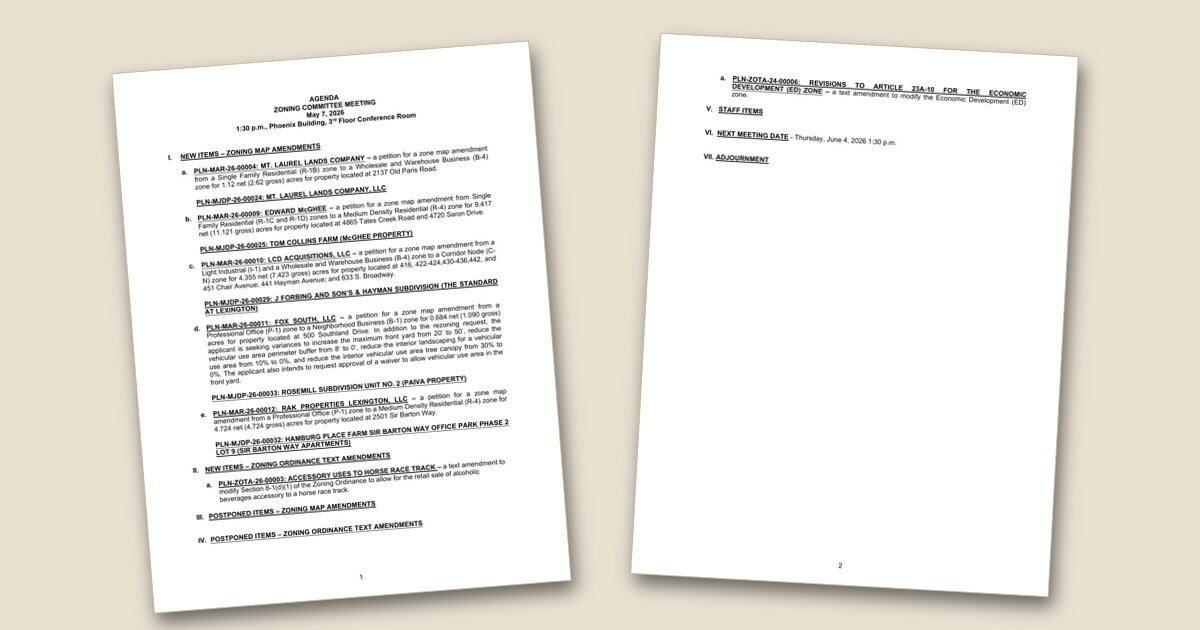 Cover image for Lexington zoning panel to hear 5 map amendment petitions