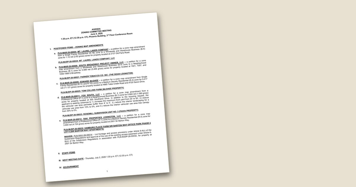 Illustration for Zoning committee set to review 5 postponed development petitions