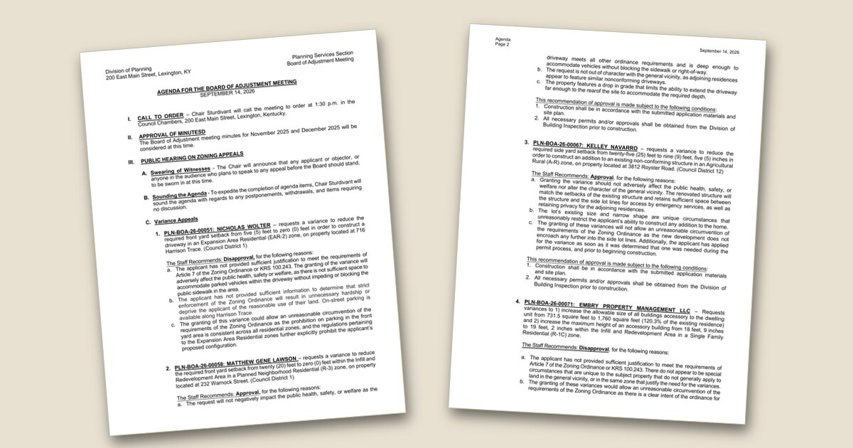 Illustration for Board of Adjustment to hear 8 zoning appeals on September 14