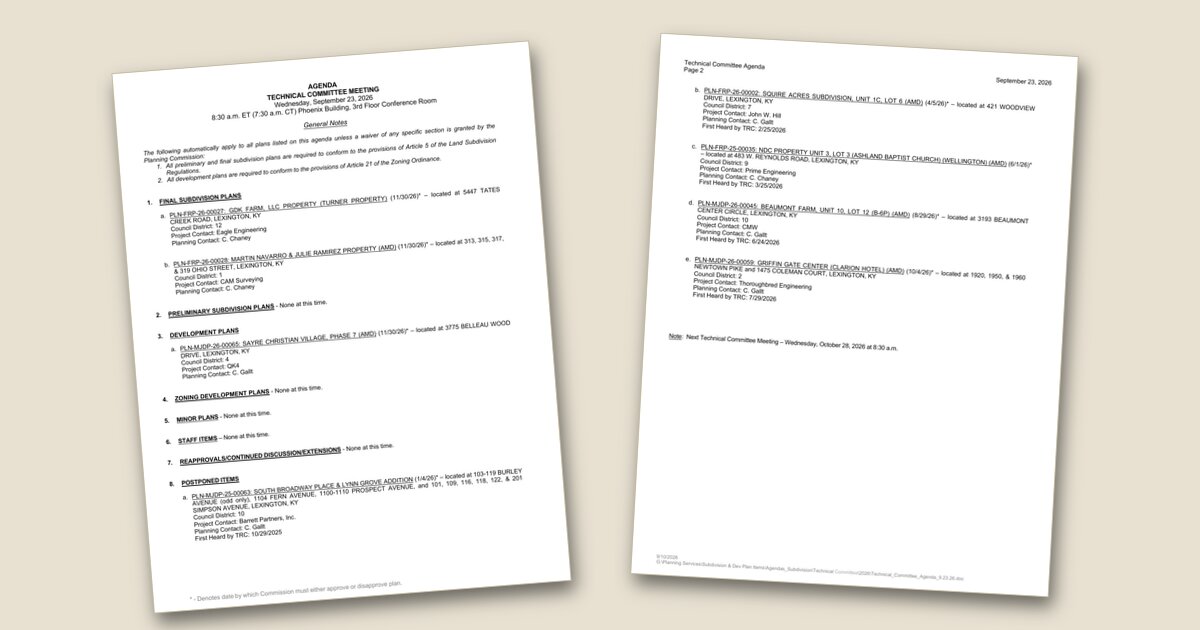 Illustration for Technical committee to review 5 development proposals Wednesday