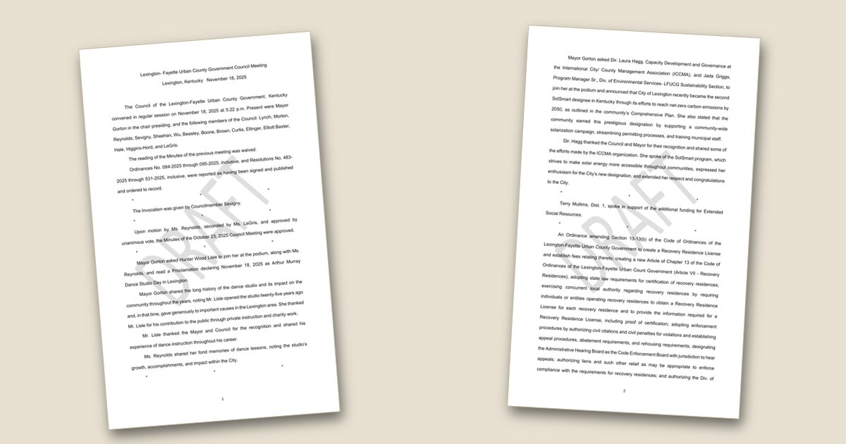 Cover image for LFUCG releases minutes from November 18 council meeting