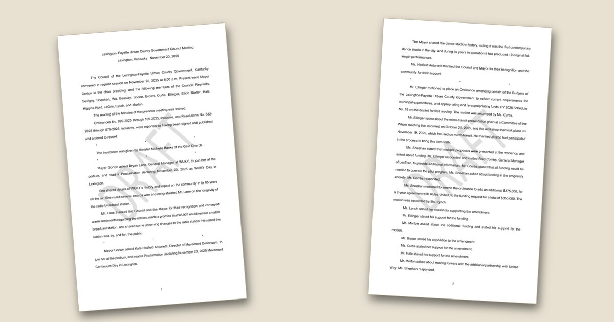 Cover image for LFUCG council minutes released from November meeting