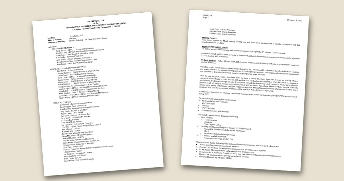 Cover image for LFUCG releases minutes from stormwater committee December meeting