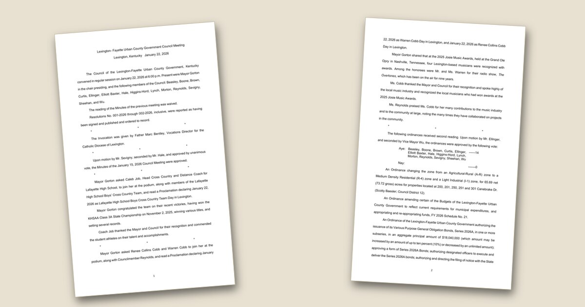 Cover image for Urban County Council releases minutes from Jan. 22 meeting