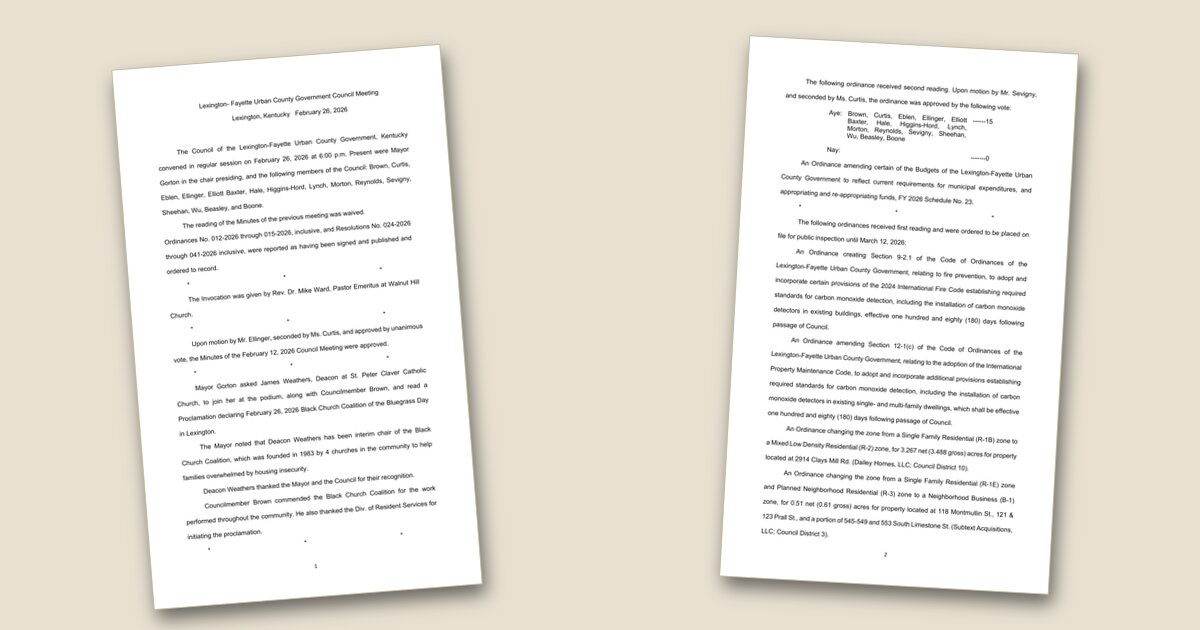 Illustration for Urban County Council releases Feb. 26 meeting minutes
