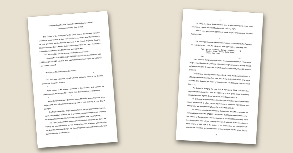 Illustration for Urban County Council releases June 4 meeting minutes
