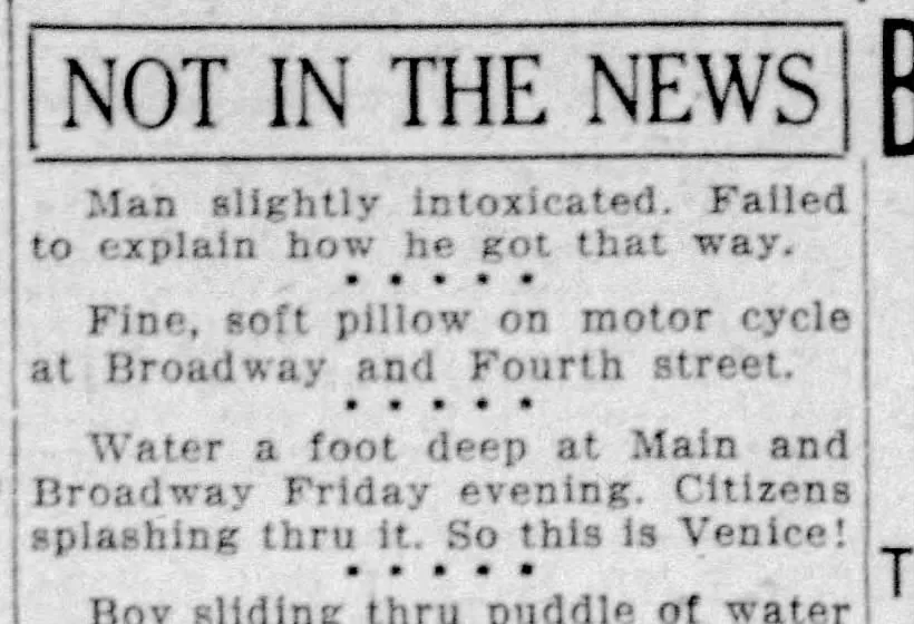 “Water a foot deep at Main and Broadway… So this is Venice!” — “Not in the News,” Lexington Herald-Leader, July 8, 1923 (public domain)