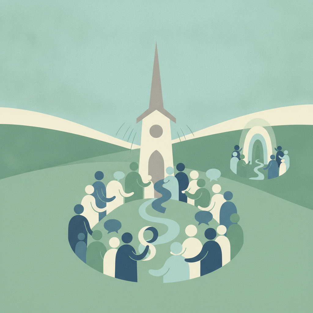 Illustration for Residents debate controversial church event and search for community