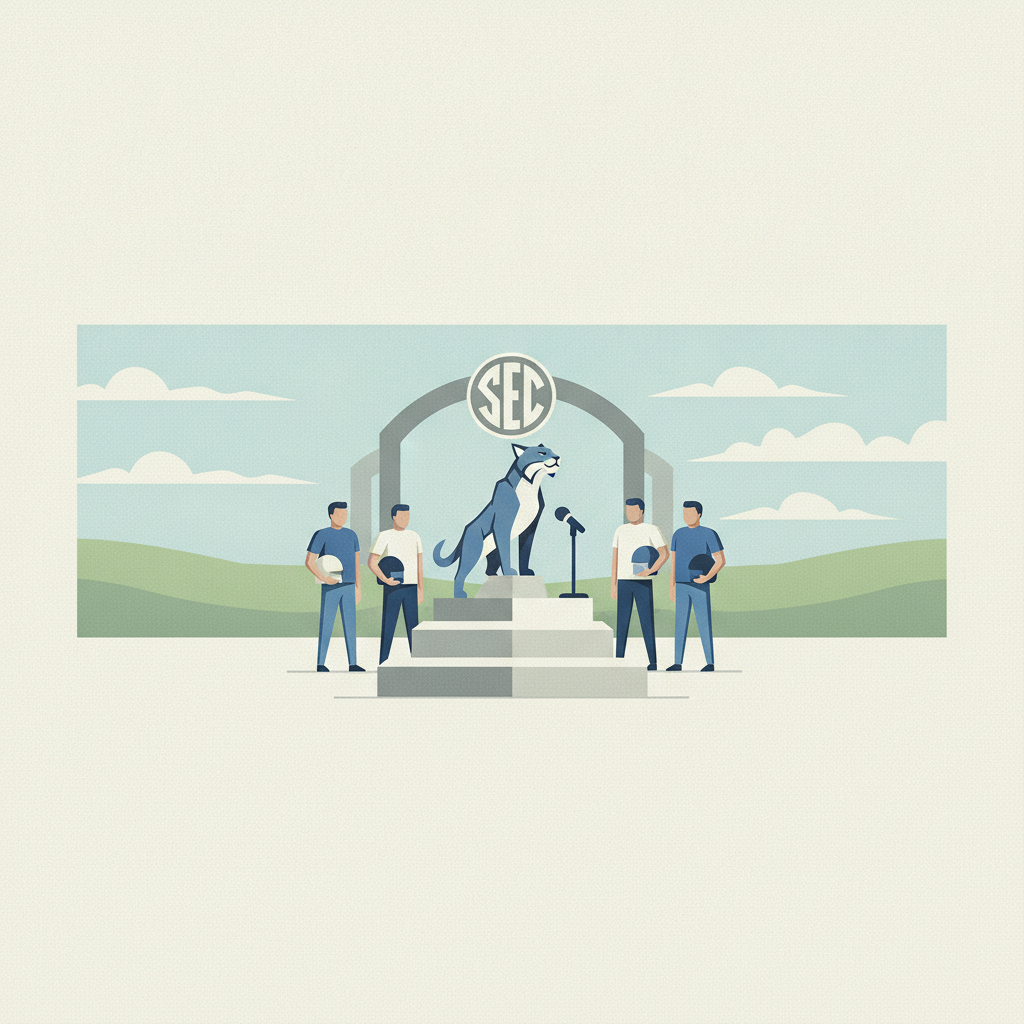 Illustration for Stein debuts at SEC Media Days as Kentucky football begins rebuild