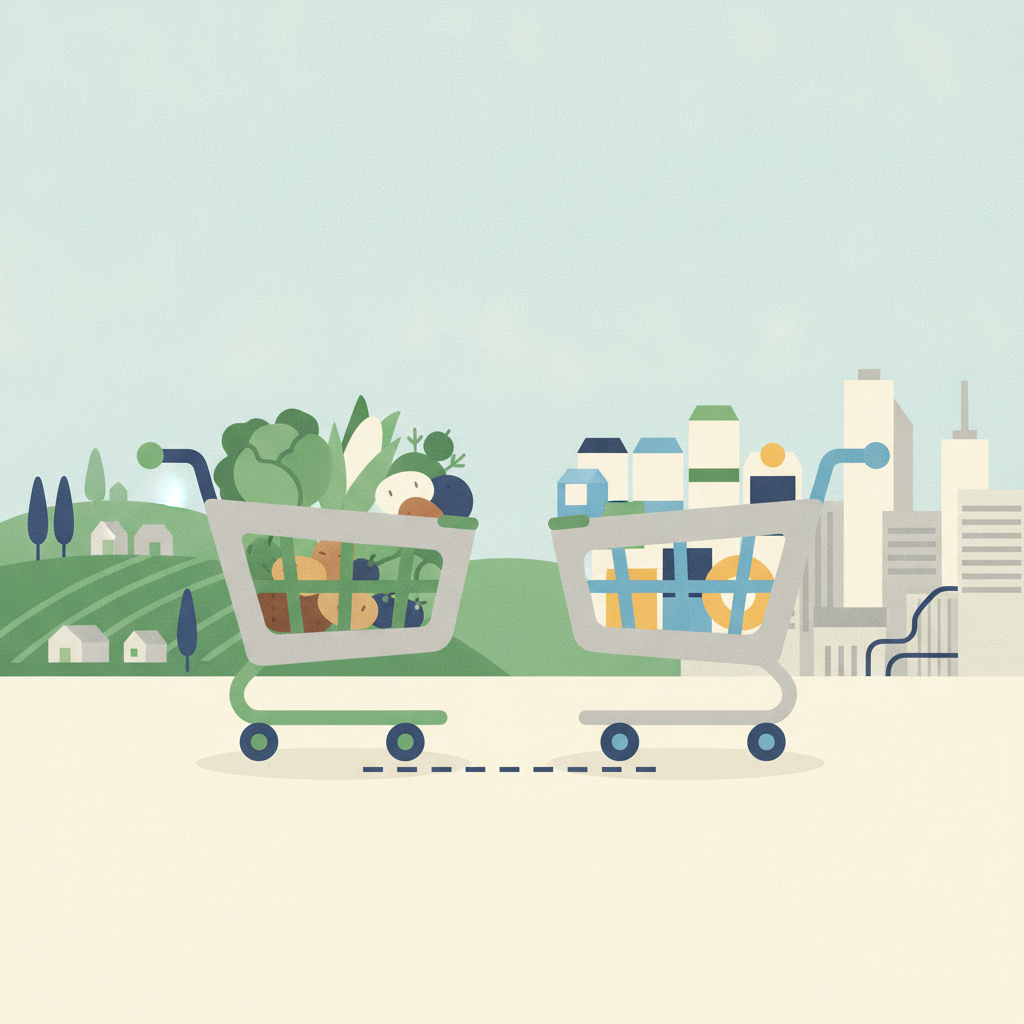 Illustration for The Grocery Cart Divide: How Rural and Urban America Sort Themselves