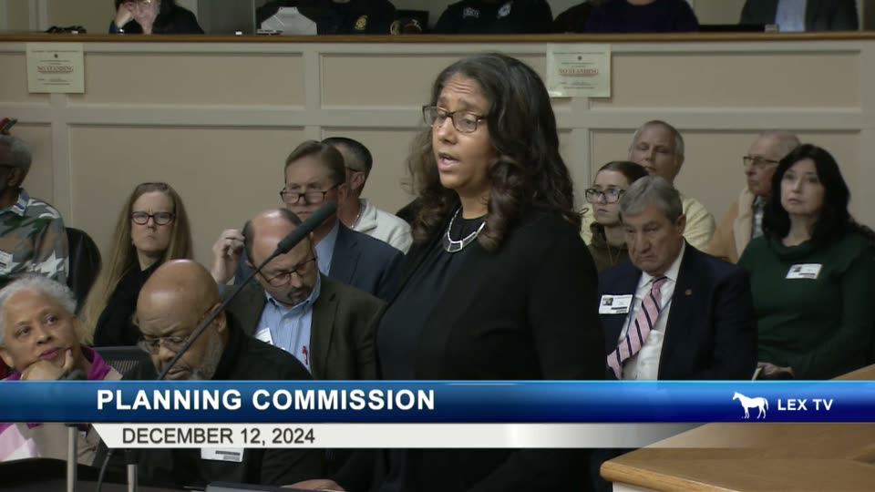 Mayoral candidate Raquel Carter speaking at the LFUCG Planning Commission podium on December 12, 2024