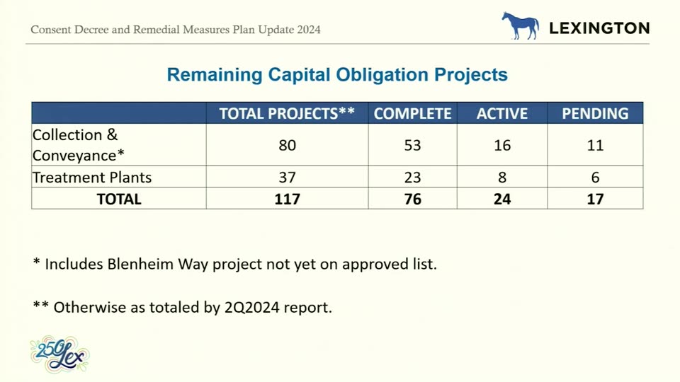 Charlie Martin at the Stormwater Stakeholder Advisory Committee on December 6, 2024, with a progress slide visible showing the consent decree project status