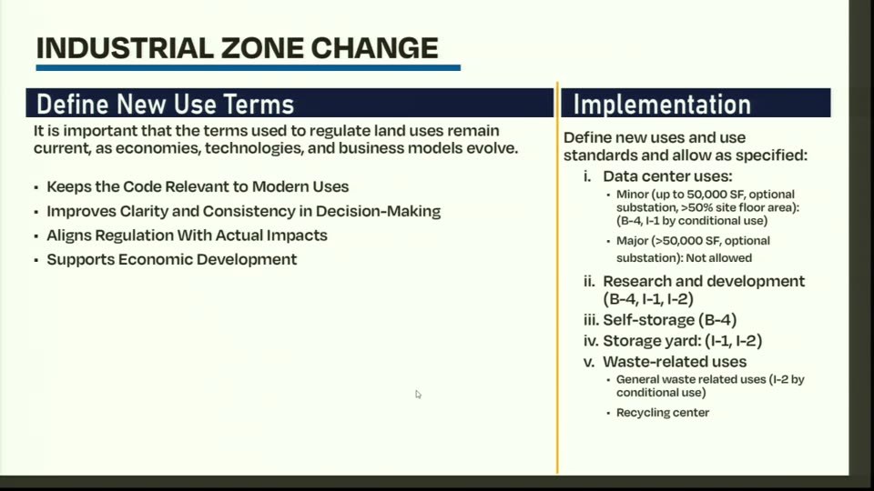 LFUCG planning slide defining data-center uses with a 50,000-square-foot cap