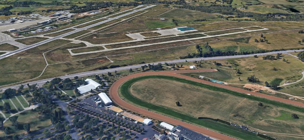 Aerial 3D view of Keeneland race course and Bluegrass horse farms west of Lexington