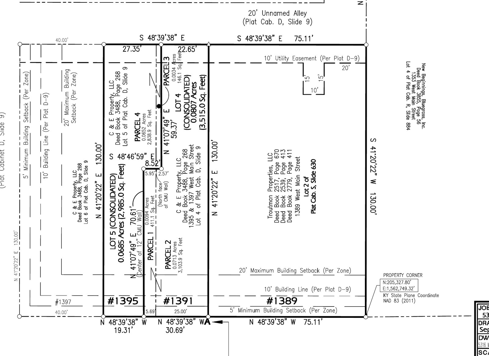 Corrected amended and consolidation minor amended plat of Meadowthorpe Community Business Center Unit 1 Block D Lots 2, 4 and 5 at 1389 through 1397 West Main Street