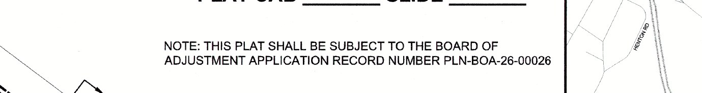 Note: this plat shall be subject to the Board of Adjustment application record number PLN-BOA-26-00026