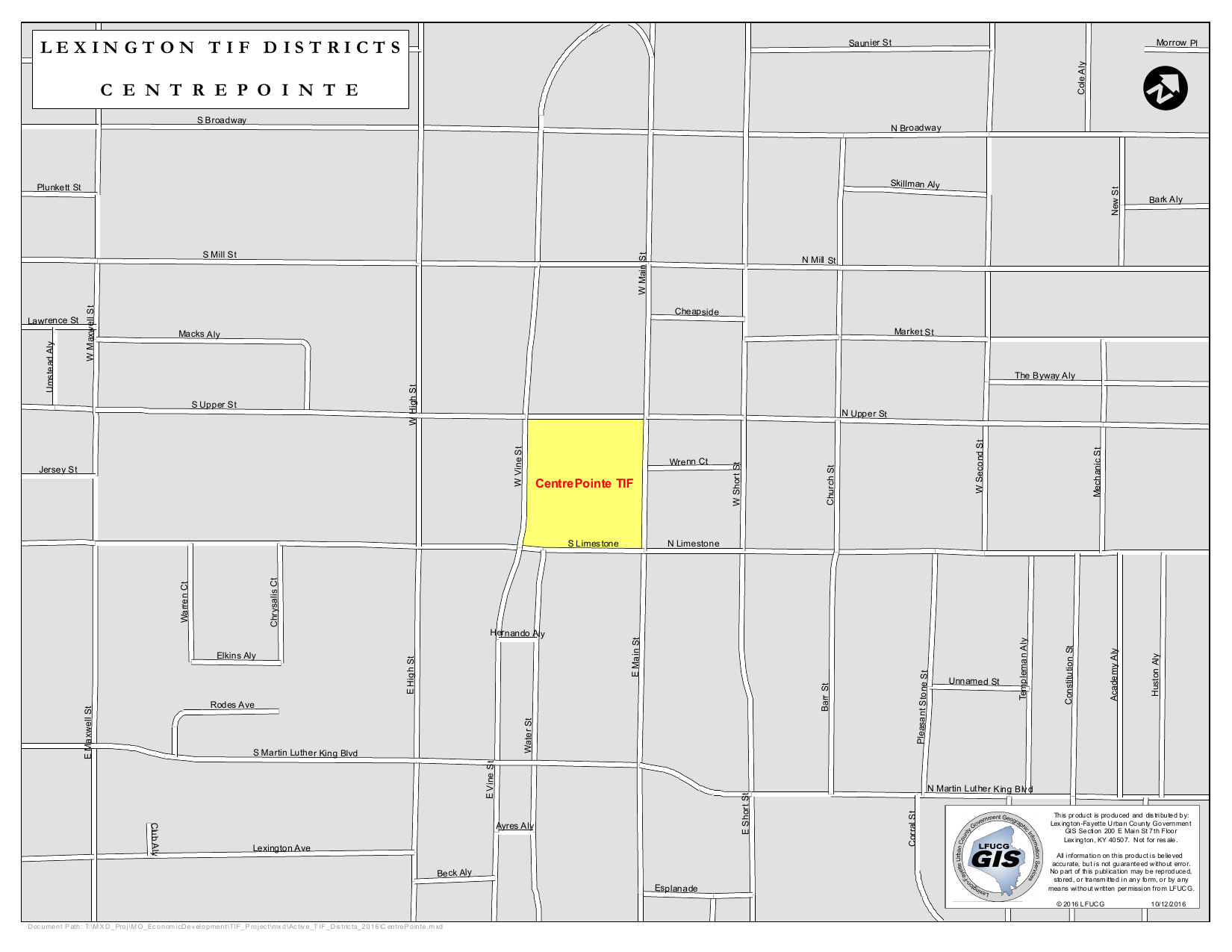 Official LFUCG GIS map of the CentrePointe TIF district