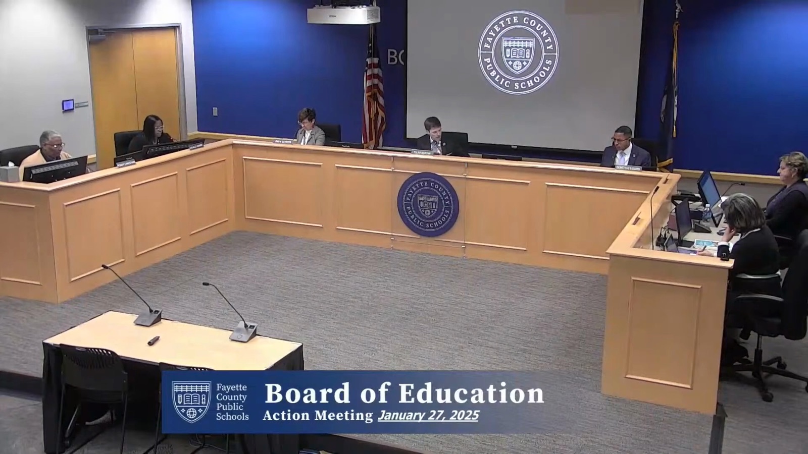 The Fayette County Board of Education dais during the January 27, 2025 meeting