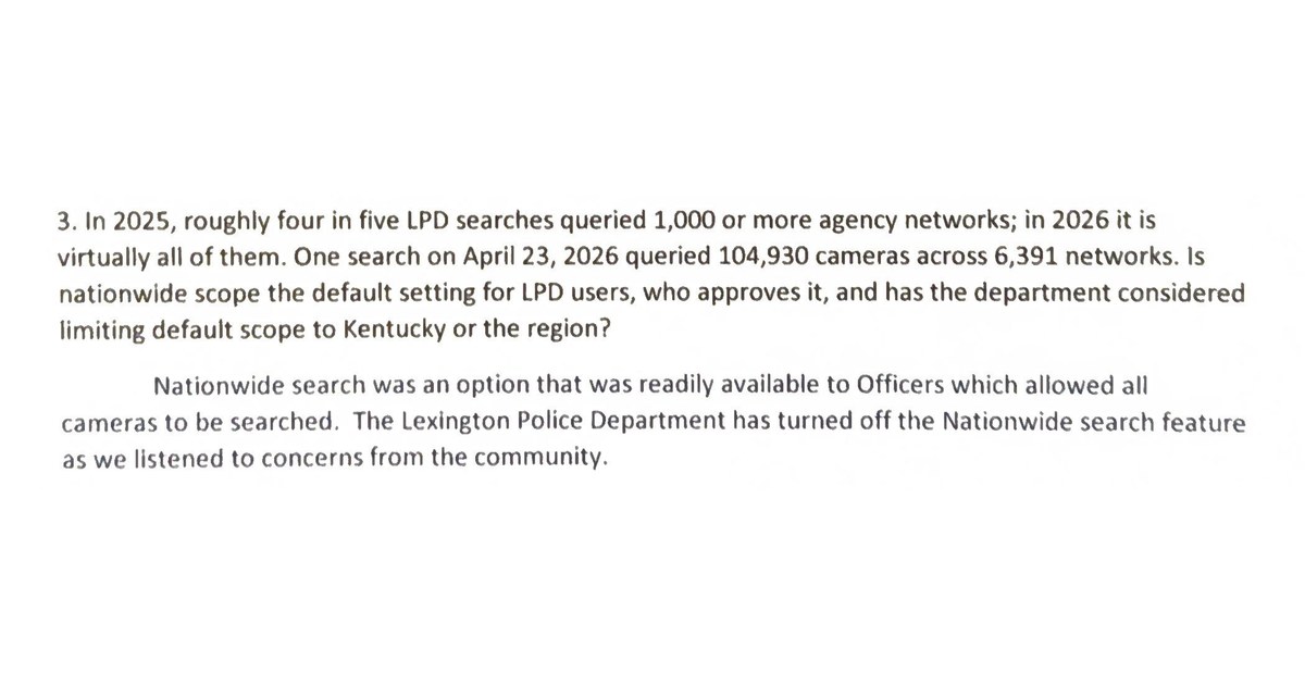Excerpt of the police department's written answer on nationwide search