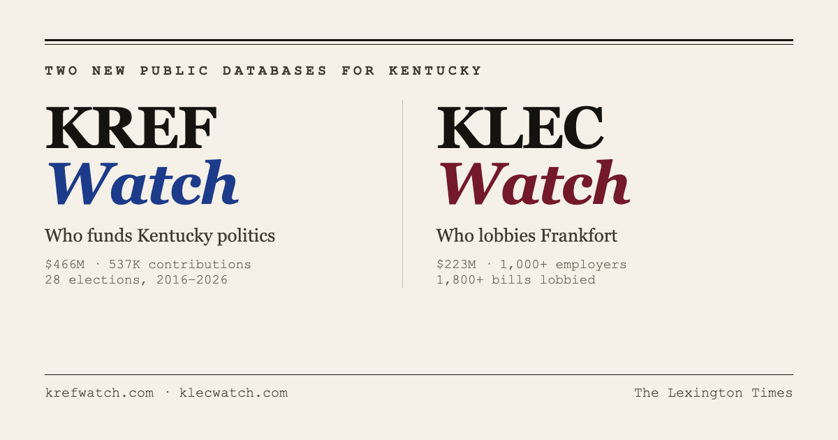 Illustration for Introducing KREF Watch and KLEC Watch: two new free databases tracking money in Kentucky politics