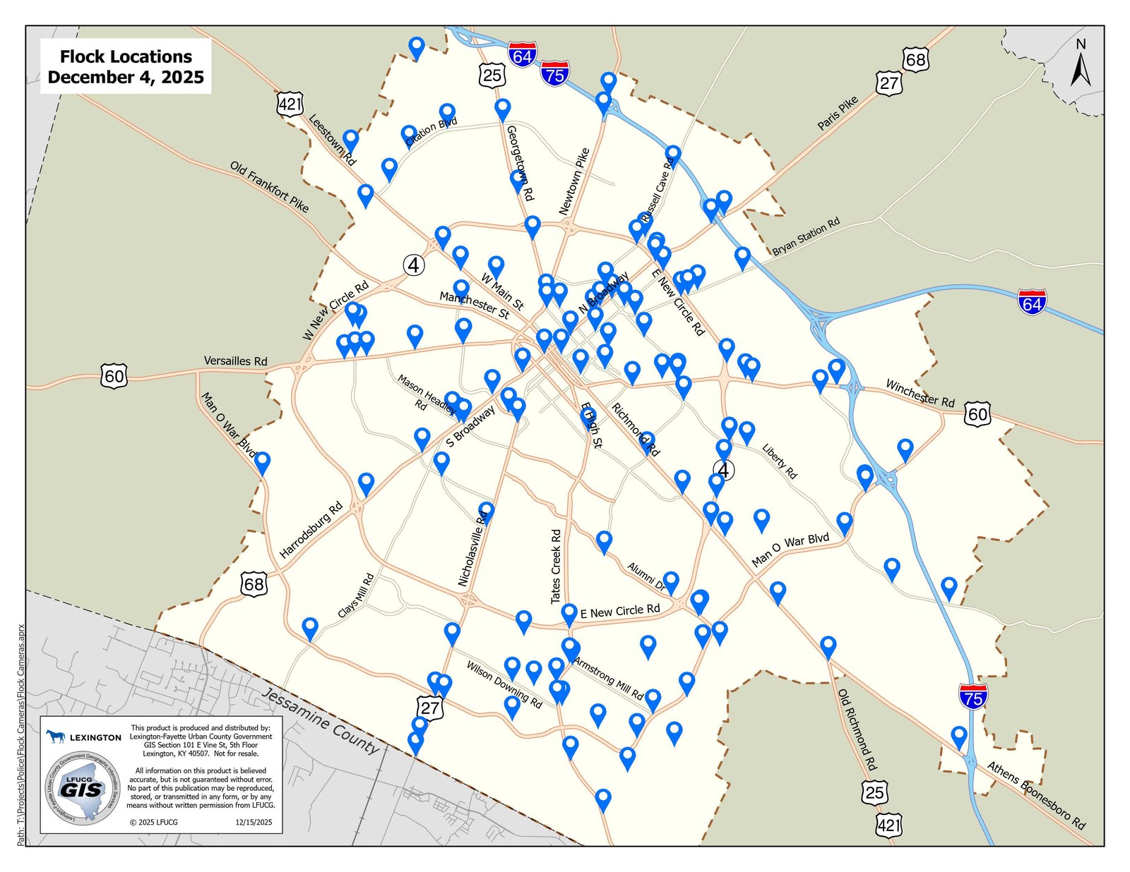 Illustration for Lexington posts a map of its license-plate cameras. It doesn't show the 2,000-camera network behind them.