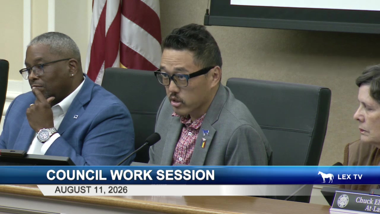 Vice Mayor Dan Wu speaking from the dais during the August 11, 2026 Lexington council work session