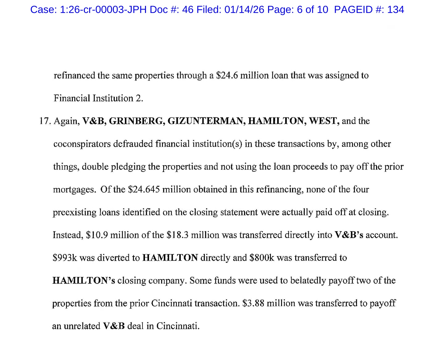 Paragraph 17 of the federal indictment describing the $24.6 million Lexington refinancing