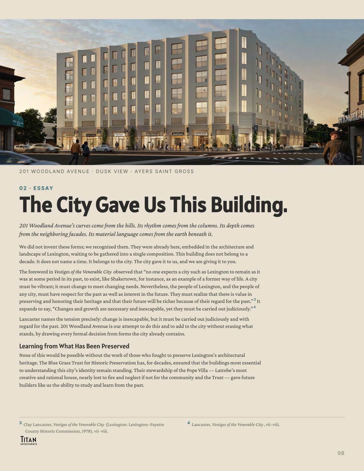 Dusk rendering of the proposed seven-story building at 201 Woodland Avenue