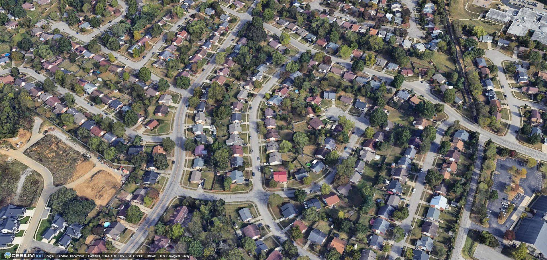 Century Hills, where Ball Realty Investments holds 129 homes. 3D imagery: Google / Cesium.