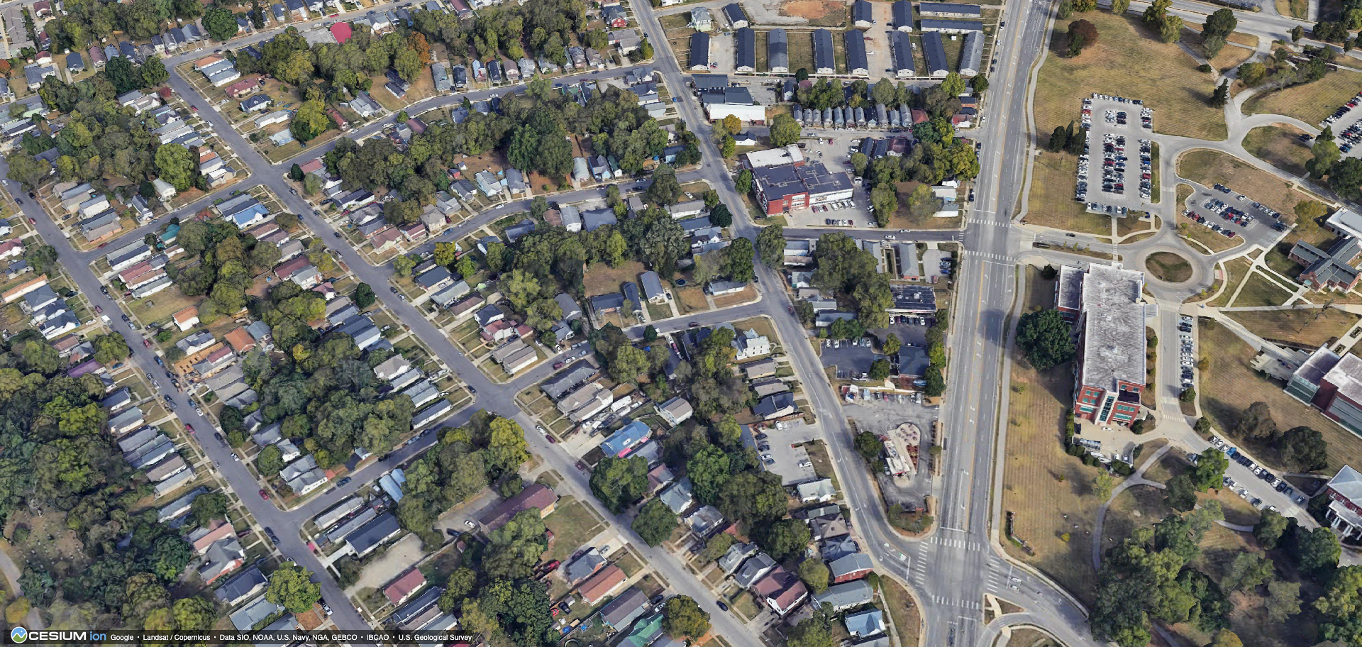 The blocks around Oak Street in the West End. 3D imagery: Google / Cesium.
